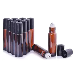 High Quality Amber Frosted 10ml Roll On Glass Bottle 10 ml Roller Bottle With Gemstone Ball