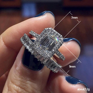 Square Stone <b>Ring</b> Set for Women Sparkling Pave Style Fashion Finger Jewelry Daily Wear - Product Image 4