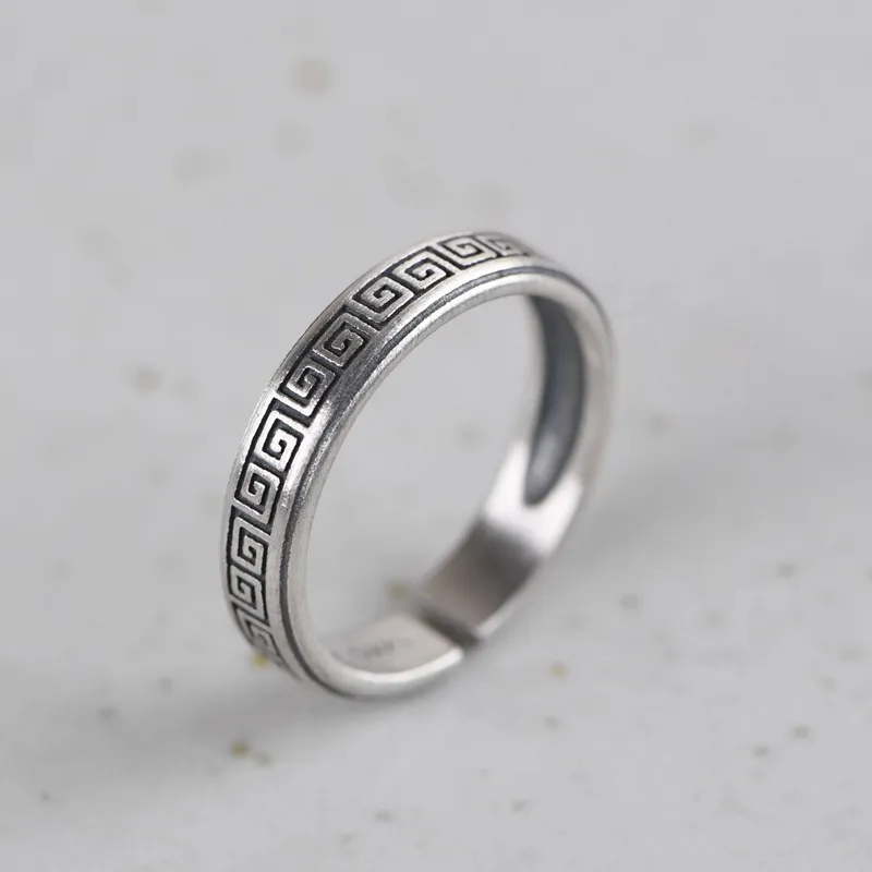 Groothandel Eenvoudige Mode Retro Patroon 100% S925 Sterling Zilveren Sieraden Ring Voor Vrouwen Anillos