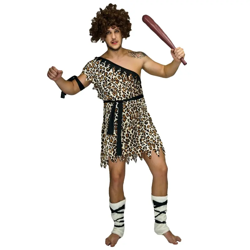 Halloween Dress Up Party Cosplay Caveman Kostuum Volwassen Crazy Caveman Kostuum Voor Mannen