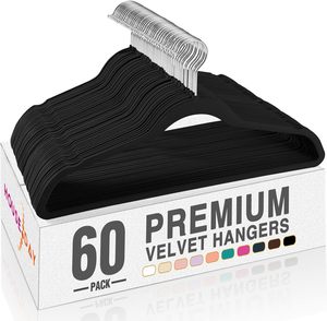 Paquete de 50 Perchas de Terciopelo Negras Antideslizantes de Primera Calidad, Coloridas y Personalizables, de un Solo Nivel, para Uso en Armarios, a Precio Bajo - Product Image 1