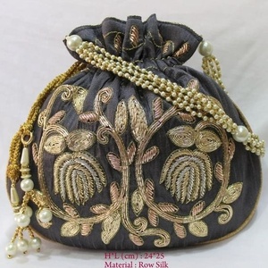 Stunning 2021 Silk Potli Bags for Party Weddings <b>Embellished</b> with Crystal Glass Beads Stone Pearl and Zardozi Work - Product Image 1