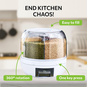 Distributeur de céréales de cuisine, conteneur de stockage de céréales et de riz rotatif à 360 degrés, distributeur de nourriture sèche pour <span class=keywords><strong>lentilles</strong></span>, petits haricots - Product Image 4