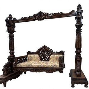 Columpio Exclusivo de Madera de Teca con Cadenas de Metal de Latón, Columpio de Madera de Teca Royal para Villa y Sala de Estar, Columpio de Madera Dorado Antiguo - Product Image 4