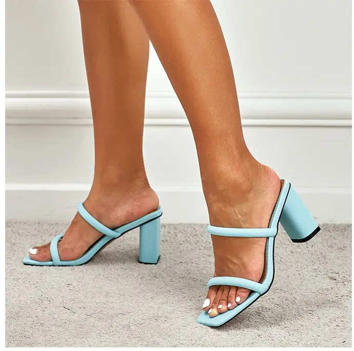 2022 estate donna pantofole pompe moda Open toe 9 cm tacchi alti femmine cintura sottile tacchi spessi partito calzature Casual scarpe