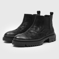 2026 Bottines habillées en cuir massif noir texturé délavé, à bout rond, style à enfiler, pour hommes, pour occasions décontractées et sociales