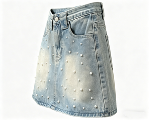Jupe Courte Femme en Jean Taille Haute Décontractée, Nouvelle Collection Été 2026, Coupe Trapèze Respirante, Ornée de Strass et Perles, Couleur Unie – Vente en Gros - Product Image 3