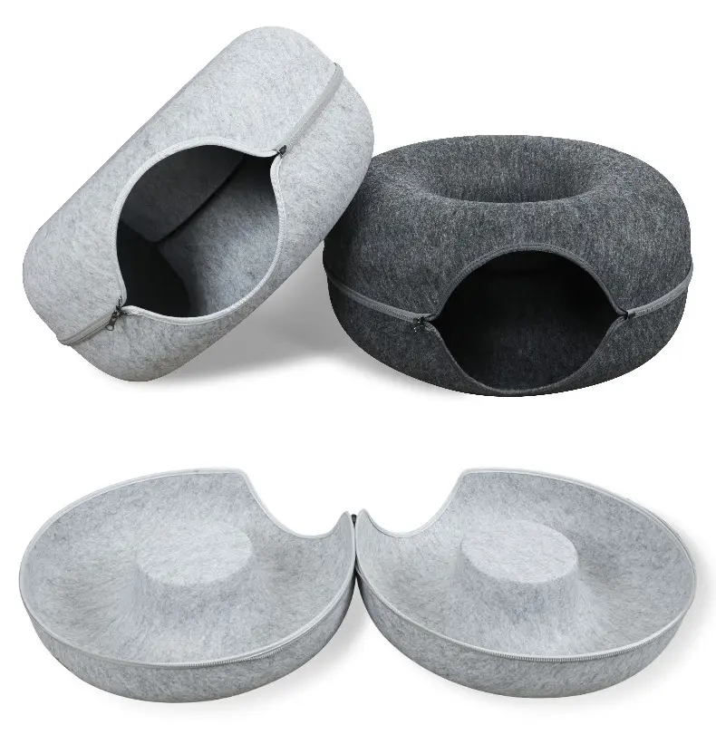 Round Felt Pet Cat Soft Donut Tunnel Bed Seek Toys Tube Soft Plush Nest For Indoor Cats