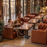 Banquette capitonnée en cuir châtain, ensemble de mobilier de restaurant avec table en bois, sièges commerciaux personnalisables OEM