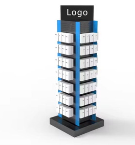 360&deg; <strong>Rotating</strong> 4-Side Pegboard Metal Charger Promotion Rack - Black Turntable <strong>Display</strong> Stand <strong>with</strong> <strong>Hooks</strong> - Product Image 1