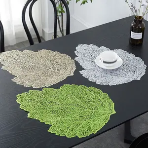 Vinyl Metallic Plastic Green Place Mats Leaf Shaped Vinyl Placemats for Dinner Table Heat Resistant Table Mats