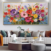Peinture murale sur toile personnalisée en gros, grande taille, motif floral, peinte à la main, abstraite, 3D, peinture à l'huile à la spatule, décoration moderne pour la maison