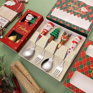 Ensemble de couverts en acier inoxydable personnalisé avec logo, mignon, commémoratif de Noël, fourchette et cuillère, coffret cadeau - Product Image 3