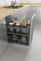 Système de paniers coulissants de luxe à 3 niveaux pour meuble bas avec porte-couteaux et plateaux à condiments – Accessoires modernes pour armoires de cuisine