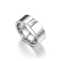 Bague large en acier inoxydable de 8 mm avec incrustation de zircon rectangulaire 4x8 mm, polie, unisexe, en stock, vente en gros