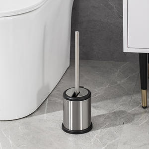 Escobilla de baño de acero inoxidable con tapa abatible, forma ovalada, color gris plateado, herramienta de limpieza para baño sin puntos ciegos - Product Image 4