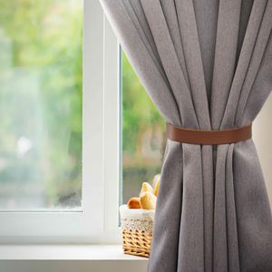 Household <b>Tiebacks</b> Simple Ties Modern Faux Leather Curtain Straps With Adjustable Buttons - Product Image 2