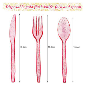 Tenedores de plástico desechables con destellos dorados y colores arcoíris para fiestas, cumpleaños y celebraciones. - Product Image 4