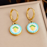 Boucles d'oreilles pendantes en acier inoxydable de style français, plaquées or 18 carats, avec émail en forme de citron