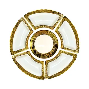 JIUWANG Hot Sell Cheap white and gold ceramic kitchen Restaurant dish Gold Rim Bowls 1 tonne plates and platers