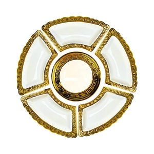 JIUWANG Venta caliente barato blanco y oro cerámica cocina restaurante plato oro borde cuencos 1 tonelada Platos y platos - Product Image 1
