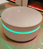Table basse ronde en verre de luxe moderne avec miroir intelligent et lumière LED réglable à l'infini, design contemporain pour salon