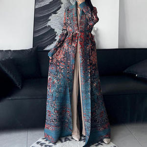 Venta Directa de Fábrica, Túnica Estampada Árabe de Oriente Medio para Mujer, Talla Grande, Cortavientos, Diseño Plisado, Abaya Musulmana Tradicional - Product Image 1