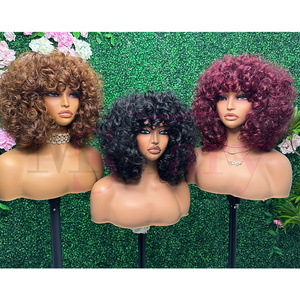 Pelucas vietnamitas baratas sin pegamento, súper doble densidad, grado 12A, con doble trama a máquina, rizadas y con volumen, 100% cabello humano virgen, con flequillo, para mujeres negras. - Product Image 6