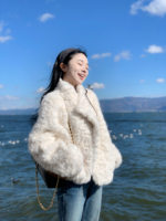 Manteau tendance en fausse fourrure d'agneau épaisse pour femme, chaud et moelleux, style Teddy, col rond élégant, coupe ample, court en peluche pour l'hiver