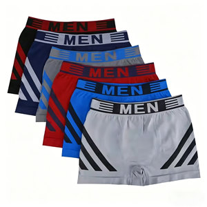 Caleçons boxers mi-hauts pour hommes en polyamide de qualité, sans couture, élastiques, respirants, à motif rayé classique, sans étiquette, tricotés - Product Image 1
