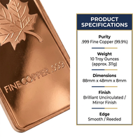 Barre de cuivre pur 999, pièce de monnaie en cuivre 99,99, barre de cuivre personnalisée, 1 oz, 10 oz, pièce de monnaie en cuivre à vendre