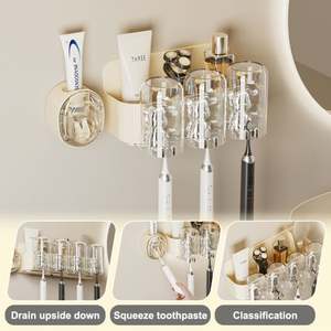 UFORU Soporte Portátil para Cepillo de Dientes con Dispensador de Pasta Dental y Vasos, Montado en la Pared - Product Image 2