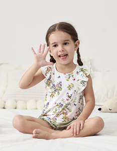 Ensemble Pyjama d'été pour Filles : Haut en Coton à Volants Floraux et Short Vert, Sans Manches, Respirant, Tenue de Nuit et d'Intérieur pour Enfants - Product Image 4