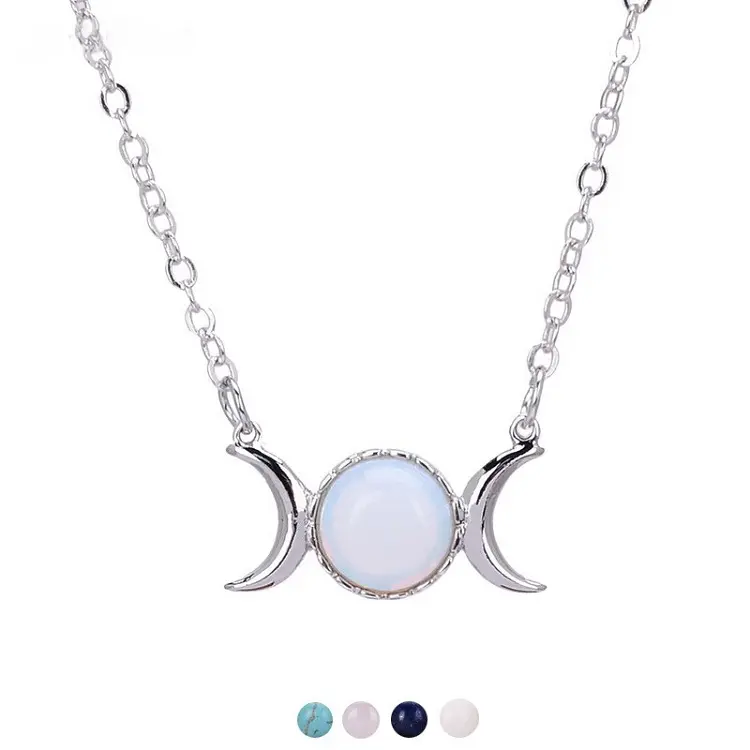 New Fashion Minimalism Design Silver Opal Moon Star Necklace For Women Accessories