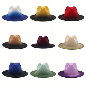 New Arrival Autumn Winter Two Tone Color Gradient Felt Jazz Fedora <b>Hat</b> Men Women French Style Spray Painted Fedora <b>Hat</b> - Product Image 1
