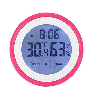 KH-CL039 Round Multifunctional Temperature and Humidity Display Plastic LCD Digital Touch Screen Electronic Clock Fridge Magnet