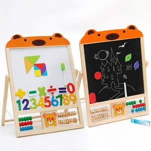 Lavagna Magnetica Bifacciale Personalizzata in Legno Massello per Bambini con Abaco, Orologio e Tavola per <span class=keywords><strong>Disegno</strong></span> Alfabeto Arabo - Product Image 1