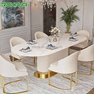 Hot Selling Designer Oval Dining <strong>Table</strong> Set Luxury Rectangular Marble Top Gold Metal Base <strong>Dinner</strong> Room Dinning <strong>Tables</strong> Sets - Product Image 1