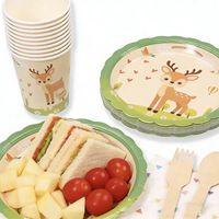 Ensemble complet de vaisselle jetable Lanweier à motif cerf de dessin animé avec plateau, gobelets et serviettes pour fêtes d'animaux de compagnie