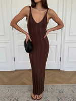 Robe longue maxi en maille unie, dos nu, col en V, sans manches, à fines bretelles, respirante, sexy, élégante, pour la plage et les vacances