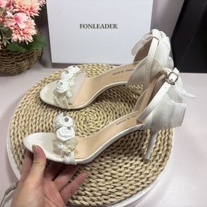 Zapatos de Tacón Alto de 6CM/8CM para Mujer, Sandalias con Flores, Zapatos de Tacón para Boda - Product Image 6