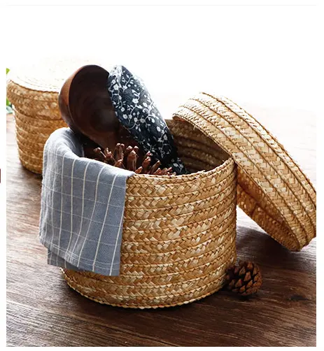 Nordic handmade straw woven flower basket storage basket ins style home living room desktop decoration wheat straw woven basket