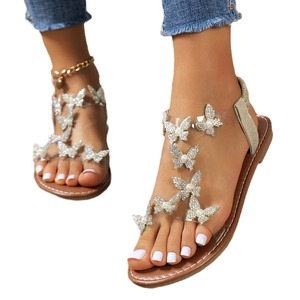 Sandales plates scintillantes en cristal et perles, dessus en PVC transparent, bride élastique à l'arrière, chaussures de plage pour femmes, directement de l'usine - Product Image 1
