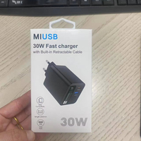 Adaptador de cargador de viaje de pared Mini enchufe de clavija de la UE Cable retráctil Compatible con OTP PD 3,0 QC3.0 para teléfono móvil