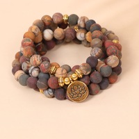 108 Mala-Perlen Spirituelles Yoga-Armband mit Lotusblüten-Anhänger, matt, 8mm, Picasso-Gebets-Mala-Halsketten/Armbänder