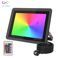 Projecteur LED extérieur 220-240V RGB 50/100W avec télécommande, IP66, en aluminium moulé sous pression, prise EU, réflecteur de lumière LED