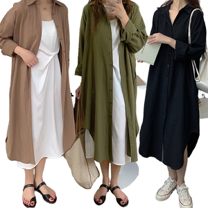 Cárdigan Informal para Mujer Liu Ming 2025, Decoración con Botones, Nueva Llegada, Moda Coreana, Color Sólido, Camisas Largas Holgadas, Logotipo, Algodón - Product Image 1
