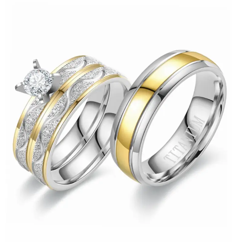 3pc per set Titanium Lovers Rings Set With CZ Stone Women Men Ring Valentine's Day Jewelry Gift