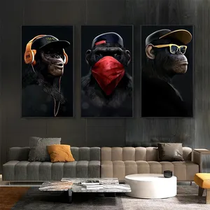 Animal Oil Painting <strong>Funny</strong> <strong>Headphone</strong> Gorilla Art Picture Prints Canvas Art Wall Paintings for Decoration - Product Image 1