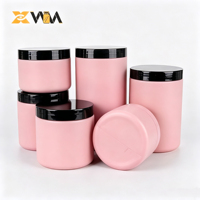Pot en plastique HDPE rose de luxe à large ouverture avec logo personnalisé, au toucher doux, pour beurre corporel, gommage, crème pour le visage, avec couvercles